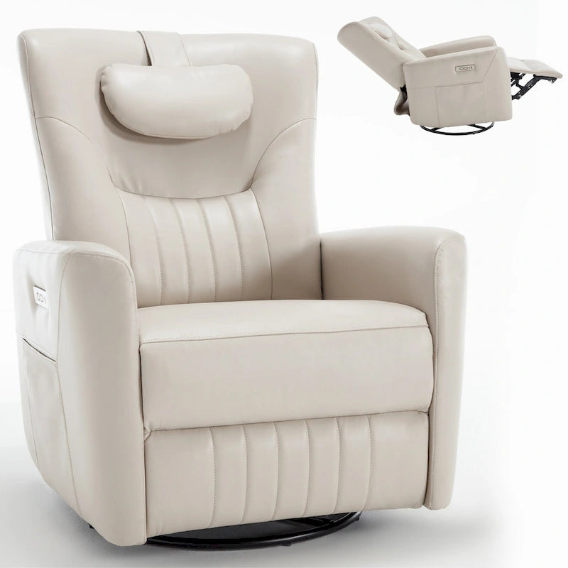 Fauteuil inclinable électrique pivotant et à bascule, moderne, avec coussin de soutien lombaire et cervical, ports USB et Type-C
