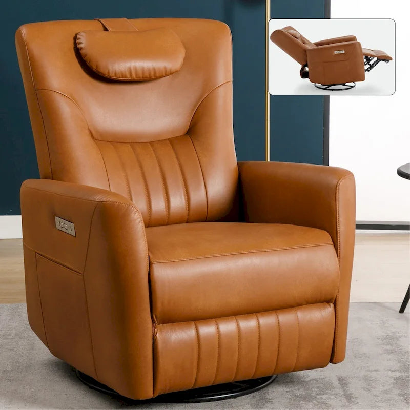 Fauteuil inclinable électrique pivotant et à bascule, moderne, avec coussin de soutien lombaire et cervical, ports USB et Type-C