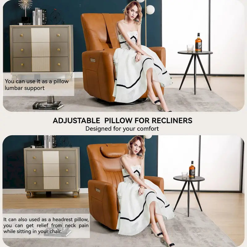 Fauteuil inclinable électrique pivotant et à bascule, moderne, avec coussin de soutien lombaire et cervical, ports USB et Type-C