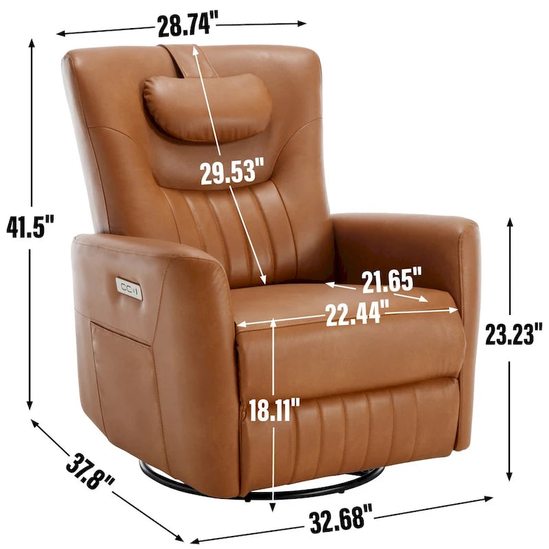 Fauteuil inclinable électrique pivotant et à bascule, moderne, avec coussin de soutien lombaire et cervical, ports USB et Type-C