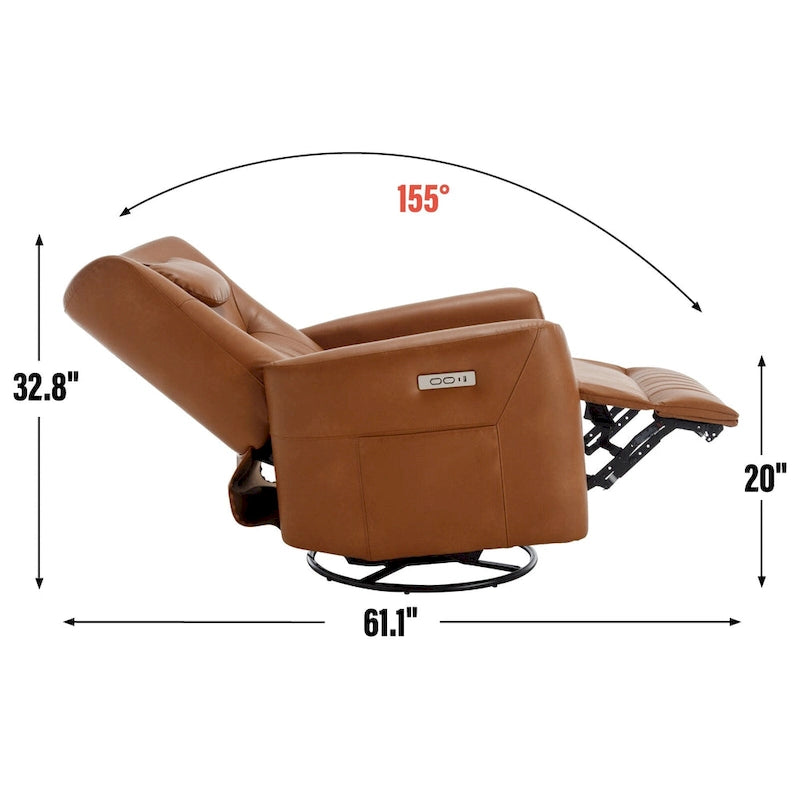 Fauteuil inclinable électrique pivotant et à bascule, moderne, avec coussin de soutien lombaire et cervical, ports USB et Type-C