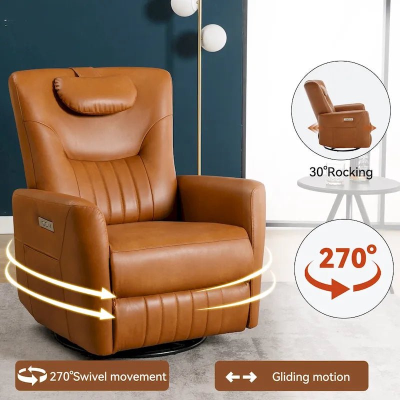 Fauteuil inclinable électrique pivotant et à bascule, moderne, avec coussin de soutien lombaire et cervical, ports USB et Type-C