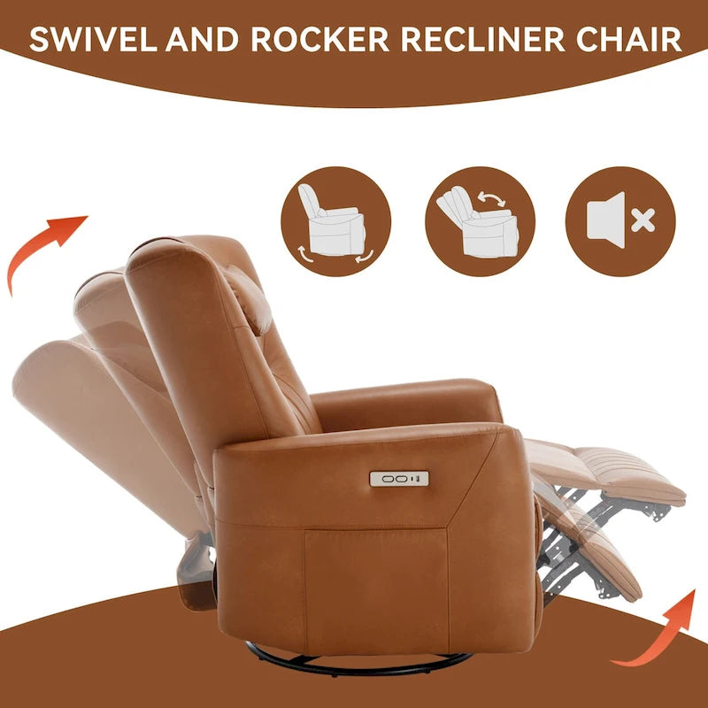 Fauteuil inclinable électrique pivotant et à bascule, moderne, avec coussin de soutien lombaire et cervical, ports USB et Type-C