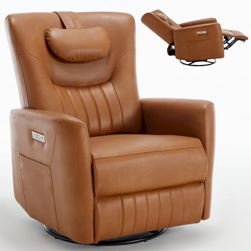 Fauteuil inclinable électrique pivotant et à bascule, moderne, avec coussin de soutien lombaire et cervical, ports USB et Type-C