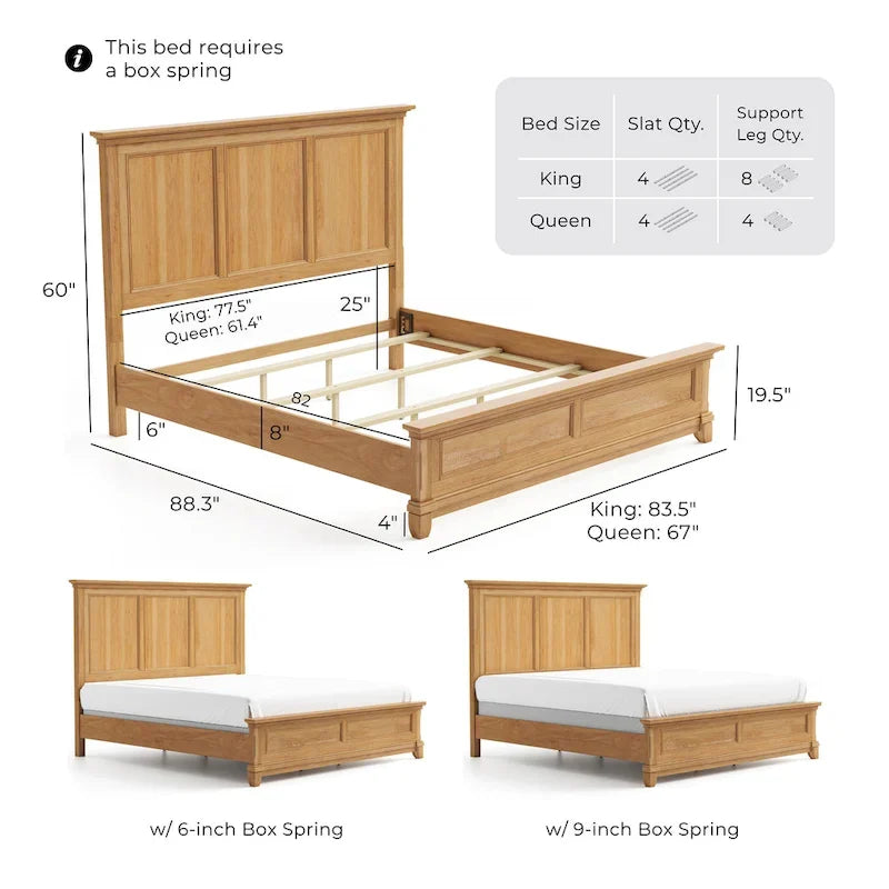 Bett aus Massivholz mit Paneelen aus natürlicher Eiche im Landhausstil
