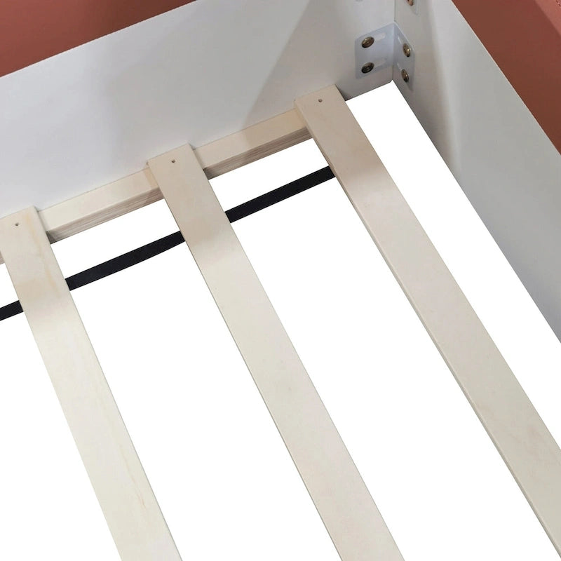 Kinder-Bodenbett mit Gitter, gepolstertes Tagesbettgestell aus PU, Holzbett mit Lattenrost und kleiner Treppe für Mädchen und Jungen