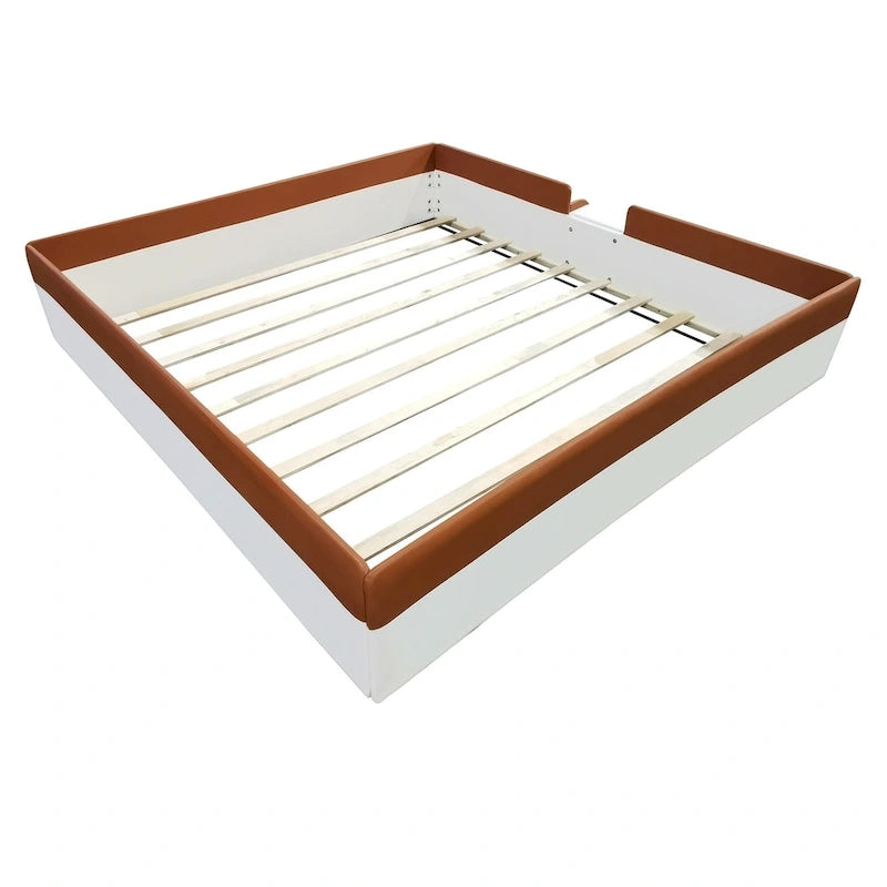 Kinder-Bodenbett mit Gitter, gepolstertes Tagesbettgestell aus PU, Holzbett mit Lattenrost und kleiner Treppe für Mädchen und Jungen