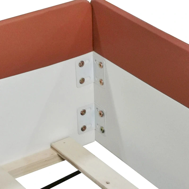 Kinder-Bodenbett mit Gitter, gepolstertes Tagesbettgestell aus PU, Holzbett mit Lattenrost und kleiner Treppe für Mädchen und Jungen