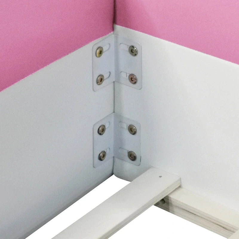 Kinder-Bodenbett mit Gitter, gepolstertes Tagesbettgestell aus PU, Holzbett mit Lattenrost und kleiner Treppe für Mädchen und Jungen