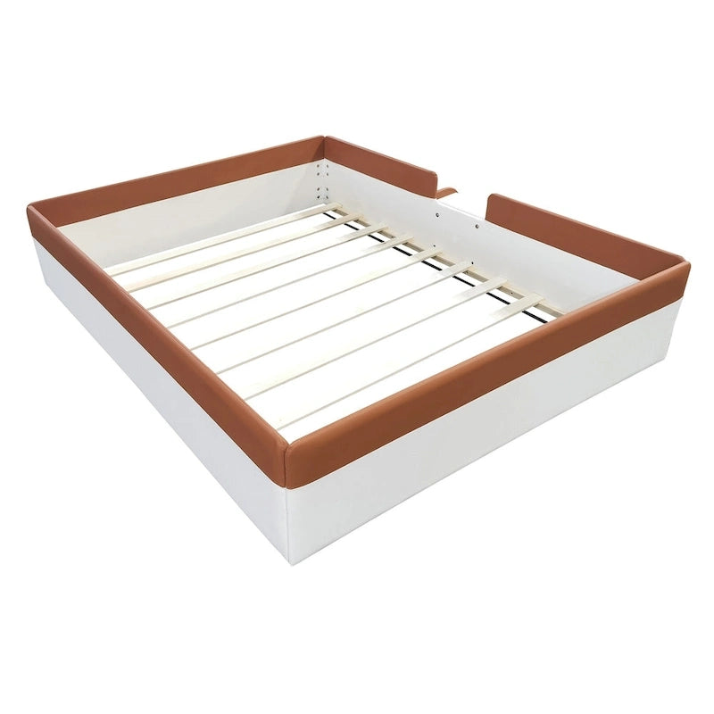 Kinder-Bodenbett mit Gitter, gepolstertes Tagesbettgestell aus PU, Holzbett mit Lattenrost und kleiner Treppe für Mädchen und Jungen