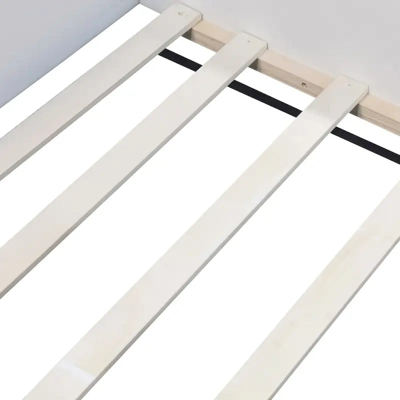Kinder-Bodenbett mit Gitter, gepolstertes Tagesbettgestell aus PU, Holzbett mit Lattenrost und kleiner Treppe für Mädchen und Jungen