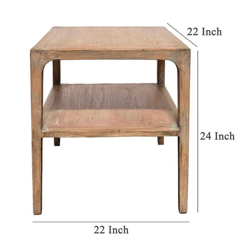 Table d’appoint d’angle, étagère de rangement, bois de pin gris, carré de 22in