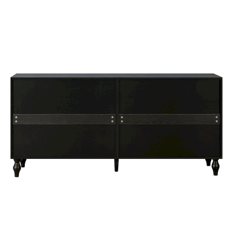 Meuble TV d’appoint de 62,99 pouces avec portes à motifs sculptés, étagère de rangement et pieds en bois massif pour le salon