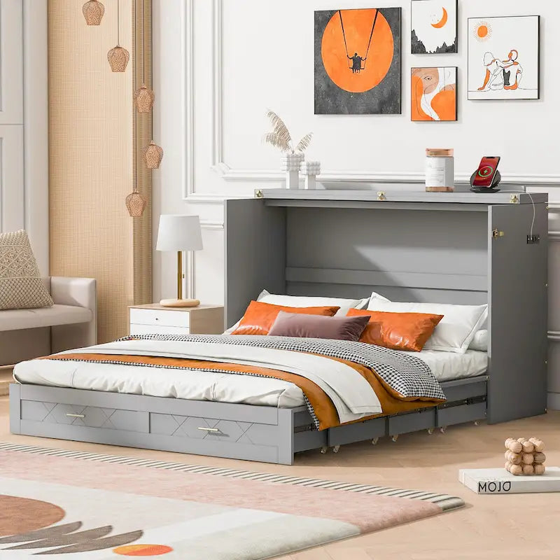 Hochbett aus Holz mit gepolstertem Ablagefach und Schreibtisch