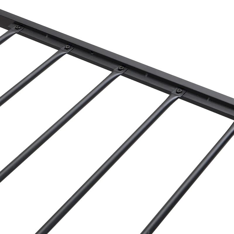 Cama metálica negra y gris de tamaño completo con cabecero tapizado con almacenamiento y USB