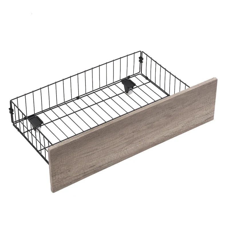 Cama metálica negra y gris de tamaño completo con cabecero tapizado con almacenamiento y USB