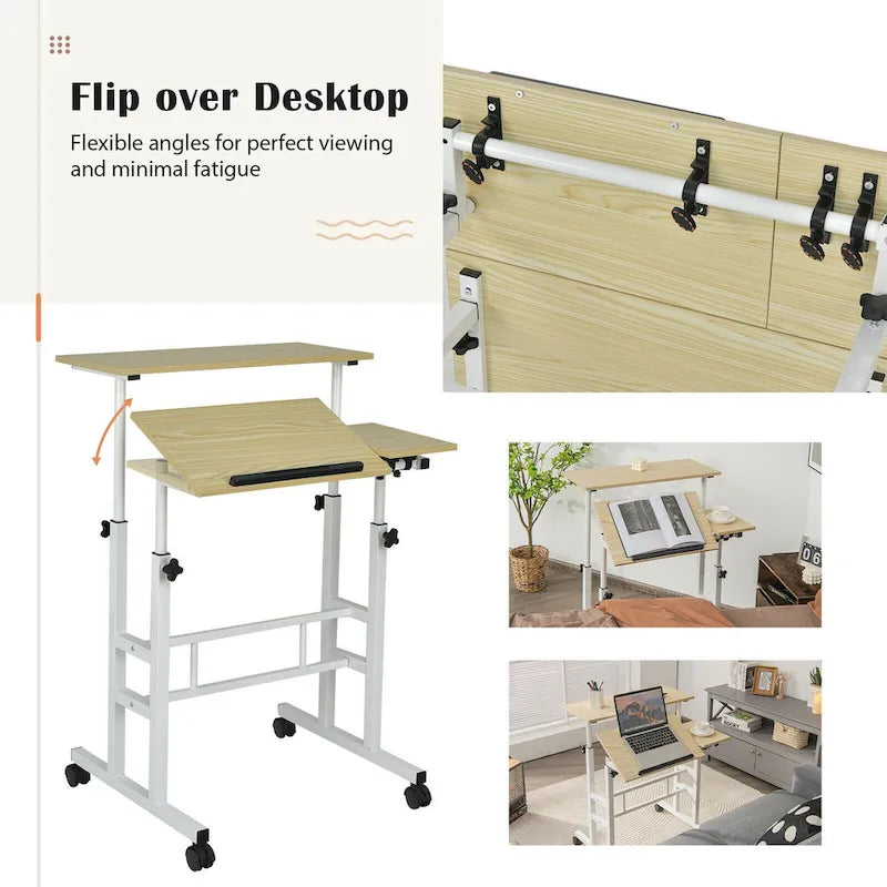 Bureau mobile réglable pour travailler debout, bureau informatique inclinable