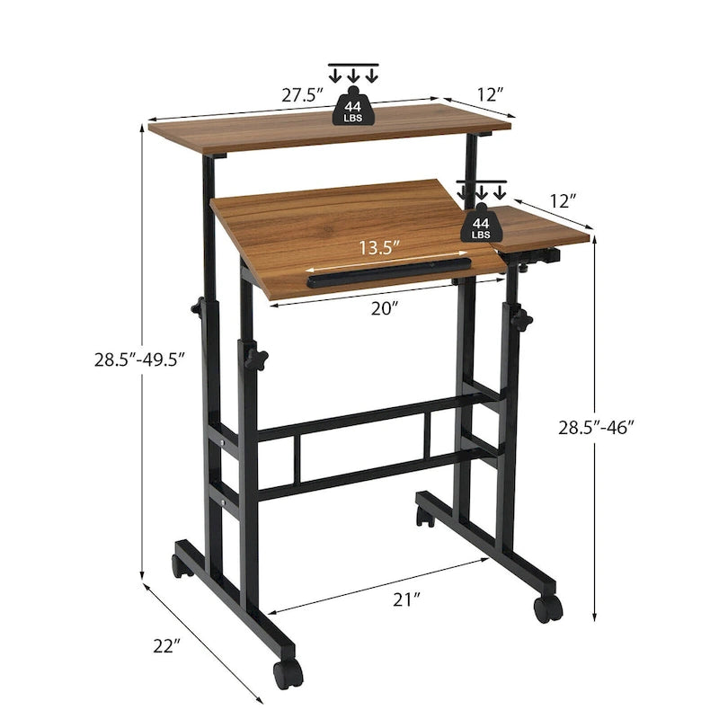 Bureau mobile réglable pour travailler debout, bureau informatique inclinable