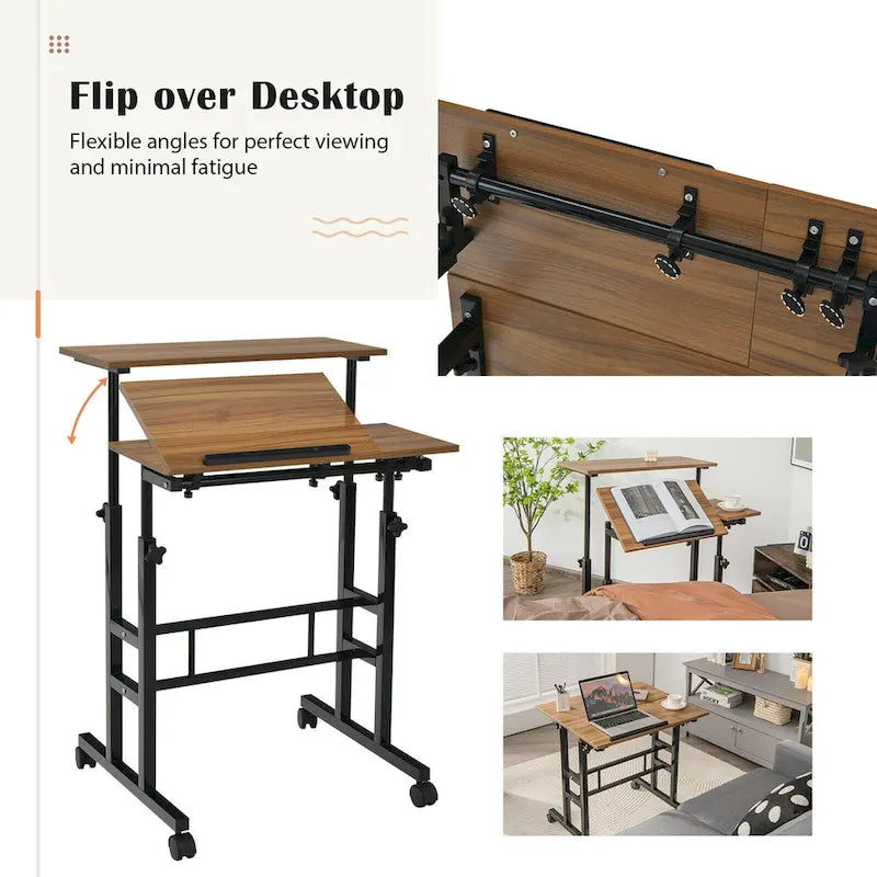 Bureau mobile réglable pour travailler debout, bureau informatique inclinable