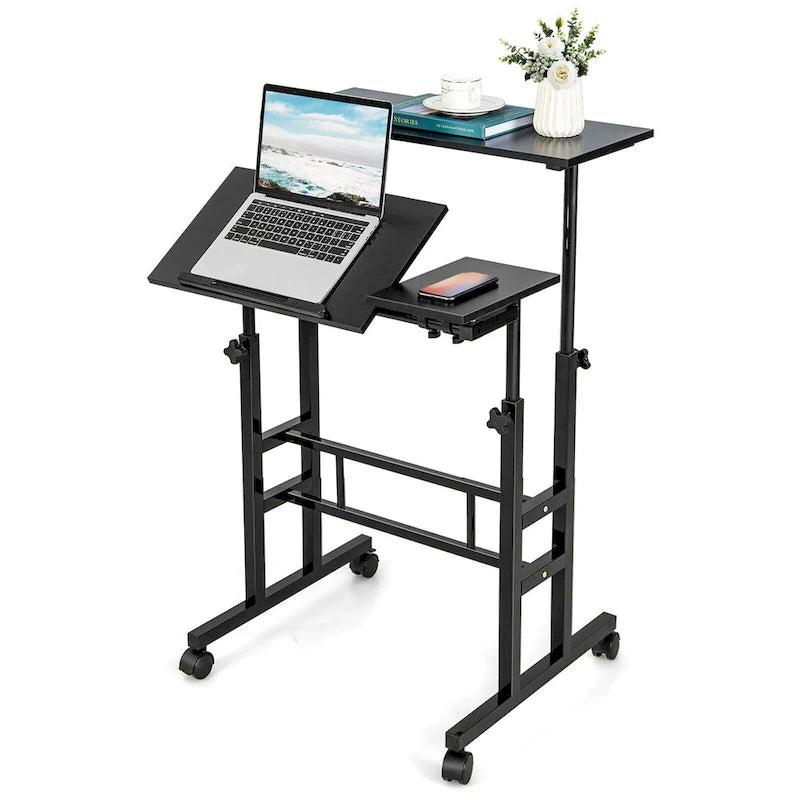 Bureau mobile réglable pour travailler debout, bureau informatique inclinable