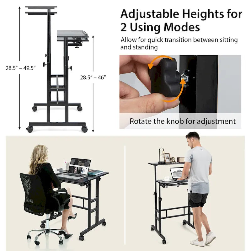 Bureau mobile réglable pour travailler debout, bureau informatique inclinable
