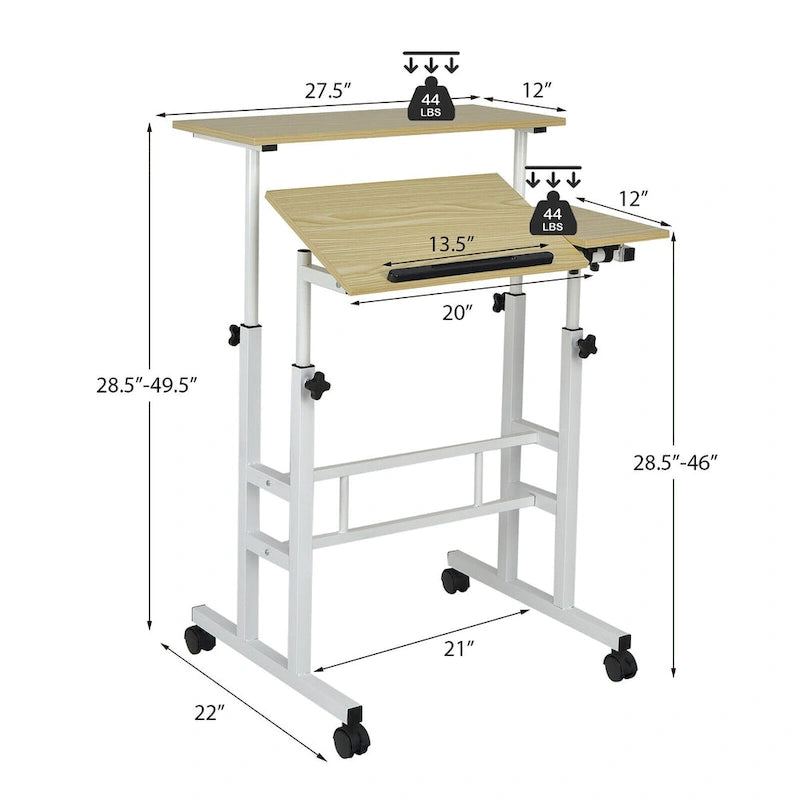 Bureau mobile réglable pour travailler debout, bureau informatique inclinable