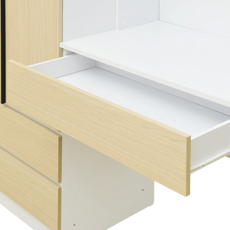 Kleiderschrank mit 3 Holztüren fürs Schlafzimmer, Regalen und 3 Schubladen