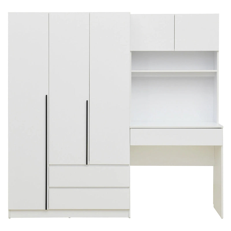 Kleiderschrank mit 3 Holztüren fürs Schlafzimmer, Regalen und 3 Schubladen