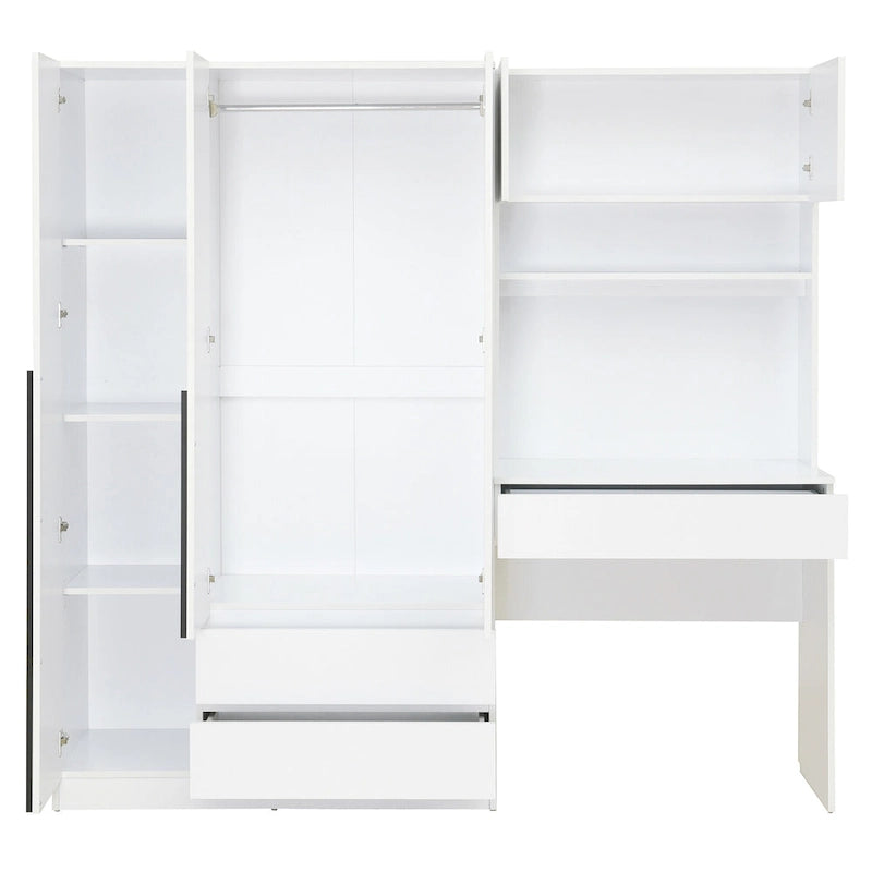 Kleiderschrank mit 3 Holztüren fürs Schlafzimmer, Regalen und 3 Schubladen