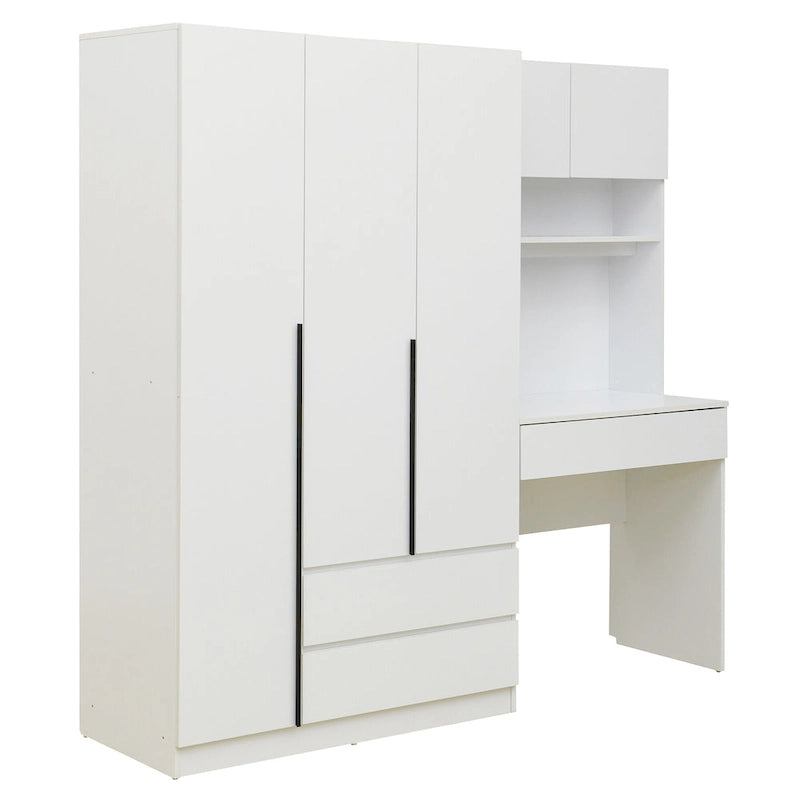 Kleiderschrank mit 3 Holztüren fürs Schlafzimmer, Regalen und 3 Schubladen