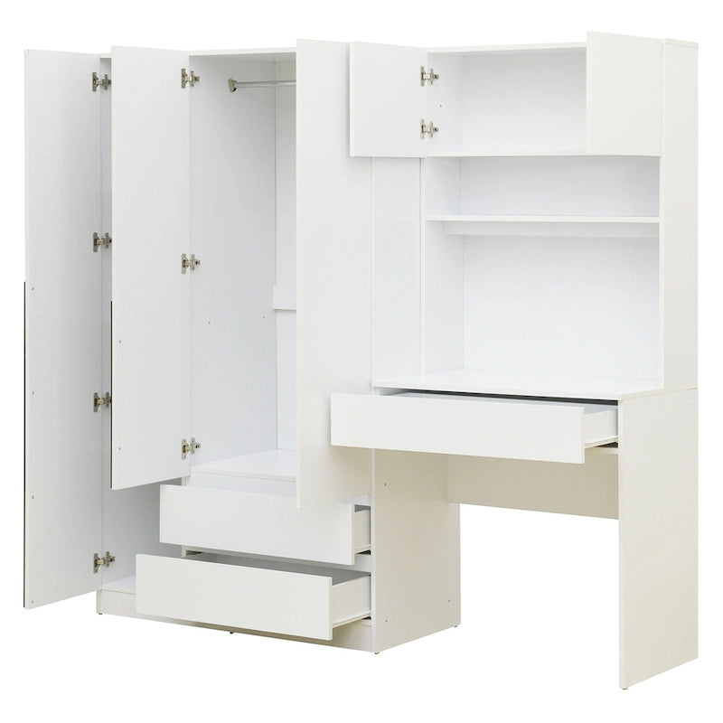 Kleiderschrank mit 3 Holztüren fürs Schlafzimmer, Regalen und 3 Schubladen