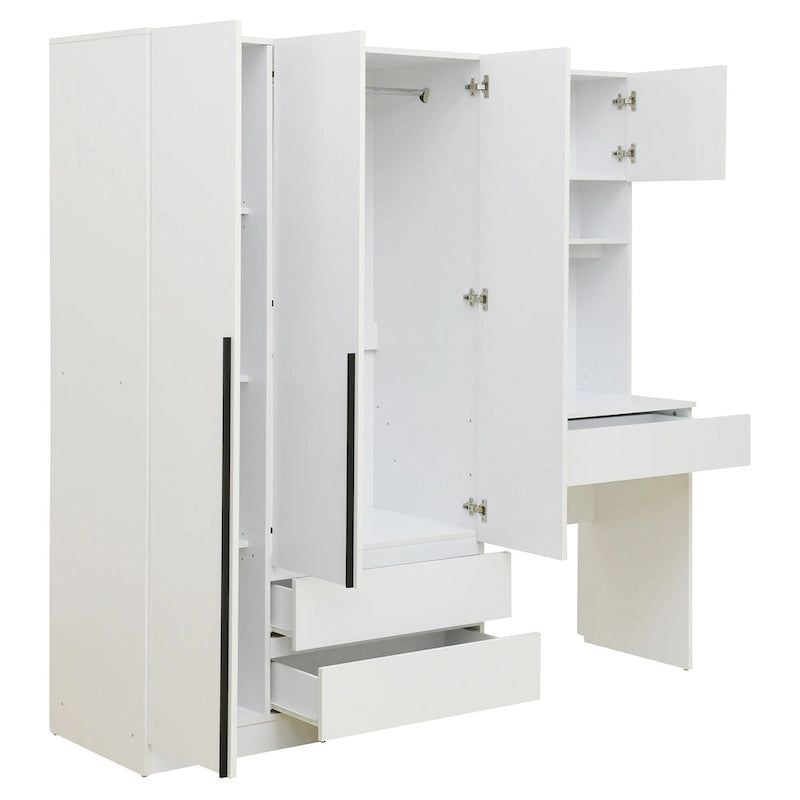 Kleiderschrank mit 3 Holztüren fürs Schlafzimmer, Regalen und 3 Schubladen