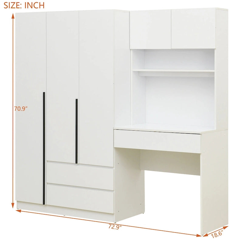 Kleiderschrank mit 3 Holztüren fürs Schlafzimmer, Regalen und 3 Schubladen