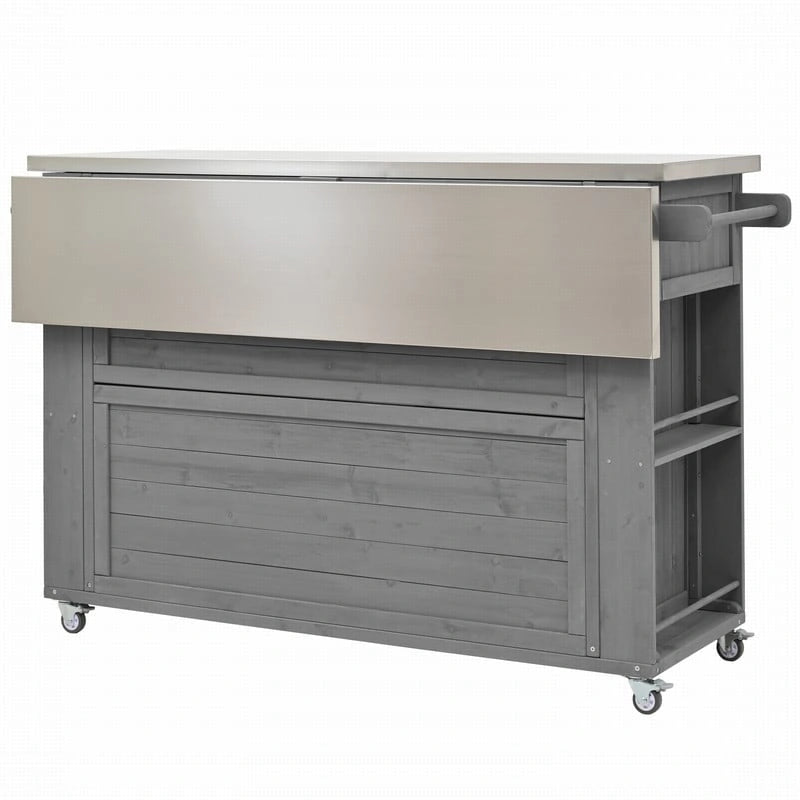 Îlot de cuisine d’extérieur de 52.25 avec plateau en acier inoxydable, vaste espace de rangement, porte-serviettes, porte-épices et décapsuleur