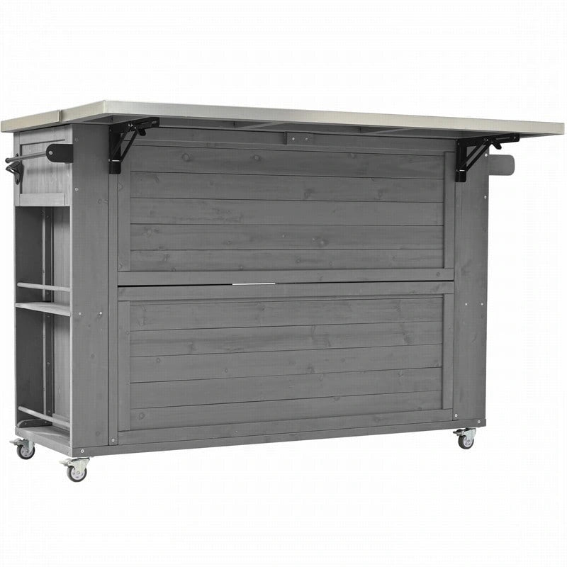 Îlot de cuisine d’extérieur de 52.25 avec plateau en acier inoxydable, vaste espace de rangement, porte-serviettes, porte-épices et décapsuleur