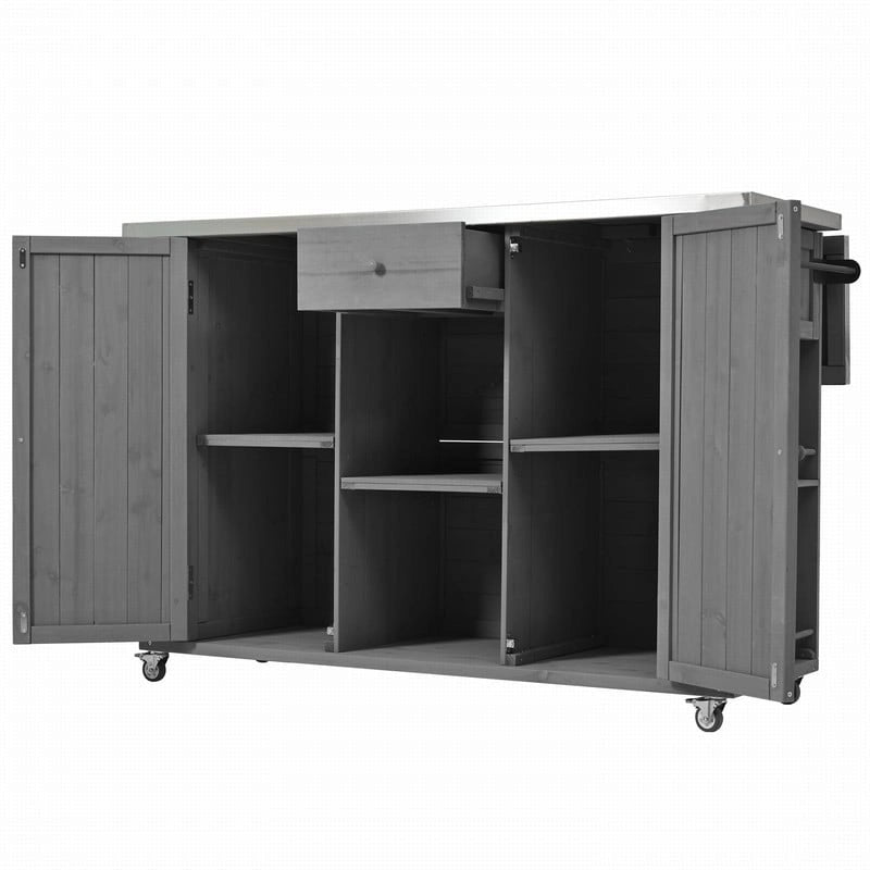 Îlot de cuisine d’extérieur de 52.25 avec plateau en acier inoxydable, vaste espace de rangement, porte-serviettes, porte-épices et décapsuleur