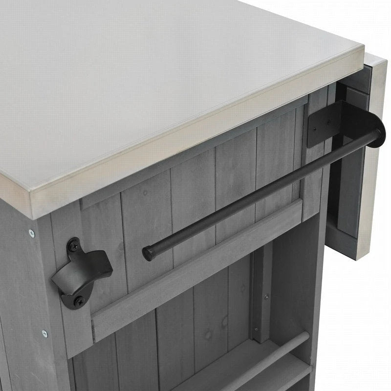 Îlot de cuisine d’extérieur de 52.25 avec plateau en acier inoxydable, vaste espace de rangement, porte-serviettes, porte-épices et décapsuleur