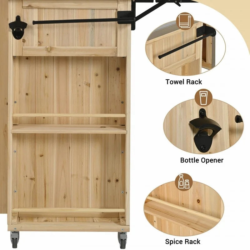 Îlot de cuisine d’extérieur de 52.25 avec plateau en acier inoxydable, vaste espace de rangement, porte-serviettes, porte-épices et décapsuleur