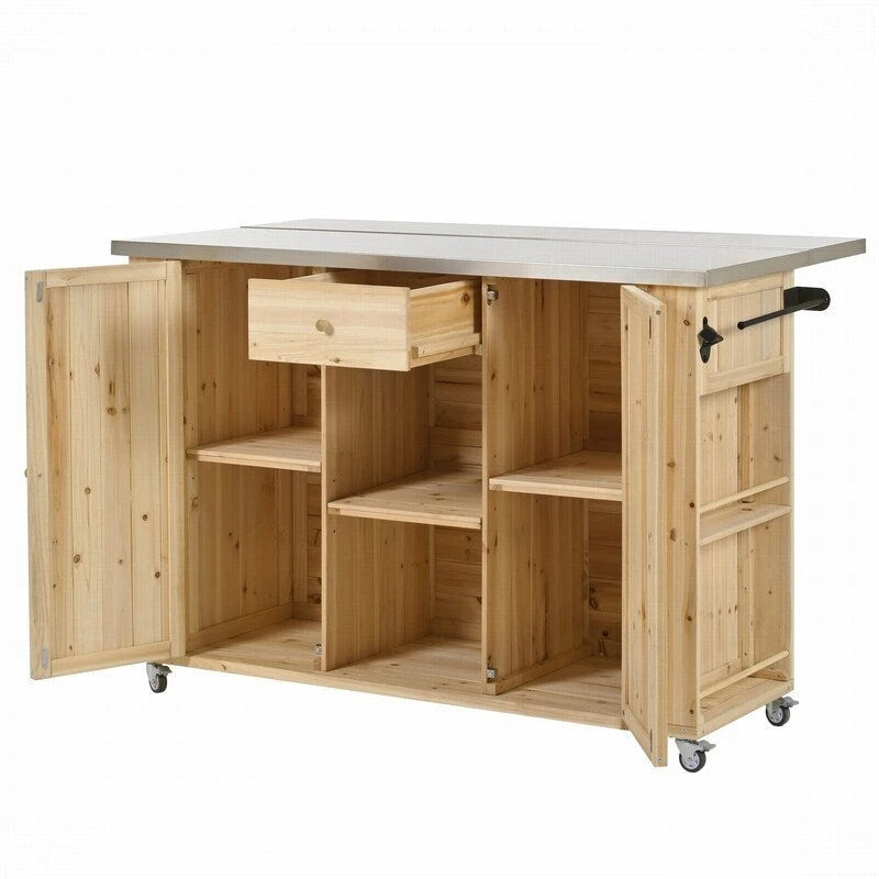 Îlot de cuisine d’extérieur de 52.25 avec plateau en acier inoxydable, vaste espace de rangement, porte-serviettes, porte-épices et décapsuleur