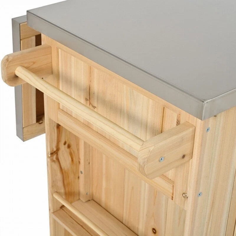 Îlot de cuisine d’extérieur de 52.25 avec plateau en acier inoxydable, vaste espace de rangement, porte-serviettes, porte-épices et décapsuleur