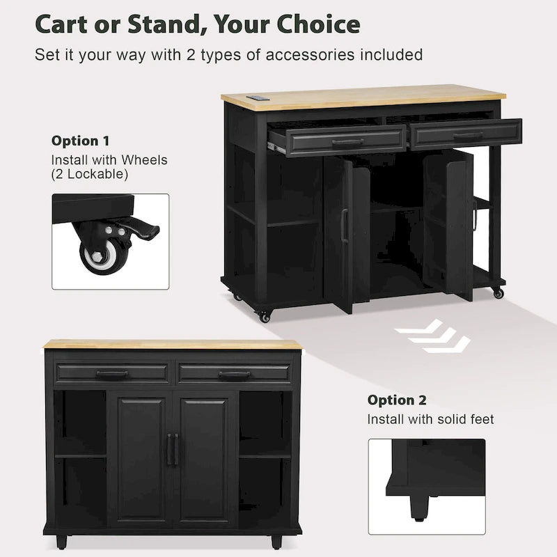 Îlot de cuisine extensible à roulettes, desserte mobile de cuisine, meuble-bar avec rangement intérieur, 2 tiroirs et 2 placards