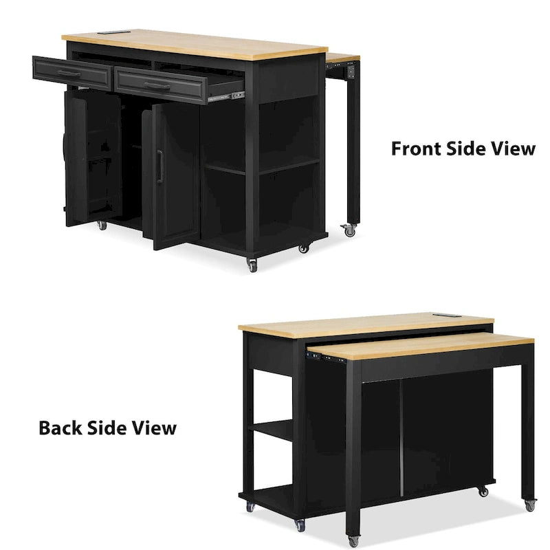 Îlot de cuisine extensible à roulettes, desserte mobile de cuisine, meuble-bar avec rangement intérieur, 2 tiroirs et 2 placards