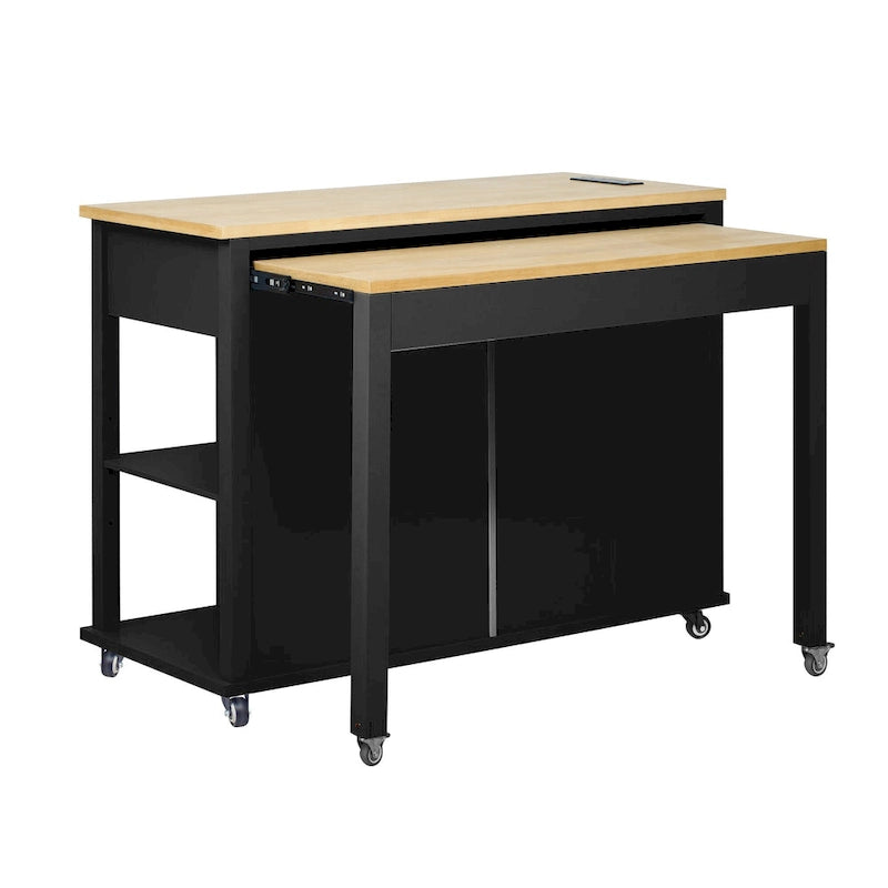 Îlot de cuisine extensible à roulettes, desserte mobile de cuisine, meuble-bar avec rangement intérieur, 2 tiroirs et 2 placards