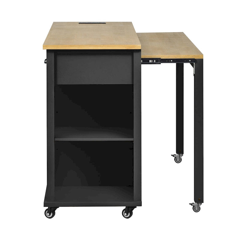 Îlot de cuisine extensible à roulettes, desserte mobile de cuisine, meuble-bar avec rangement intérieur, 2 tiroirs et 2 placards