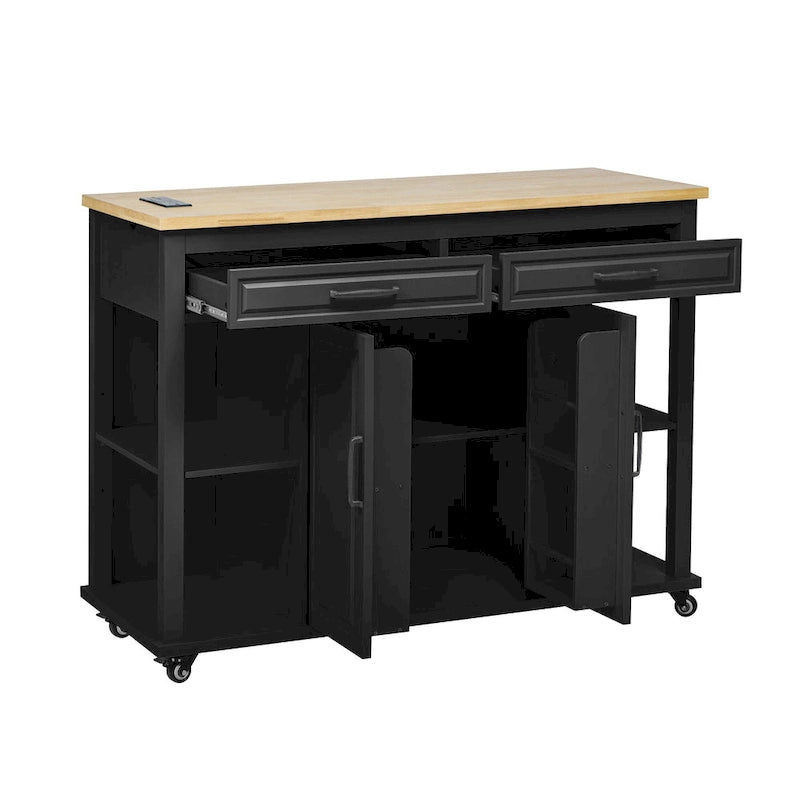 Îlot de cuisine extensible à roulettes, desserte mobile de cuisine, meuble-bar avec rangement intérieur, 2 tiroirs et 2 placards