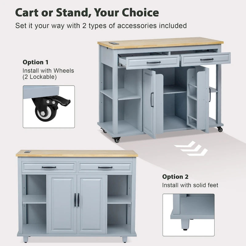 Îlot de cuisine extensible à roulettes, desserte mobile de cuisine, meuble-bar avec rangement intérieur, 2 tiroirs et 2 placards
