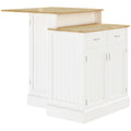 Isla de cocina con armario de almacenamiento y encimera de madera de caucho de 2 niveles, con estantes ajustables y cajones
