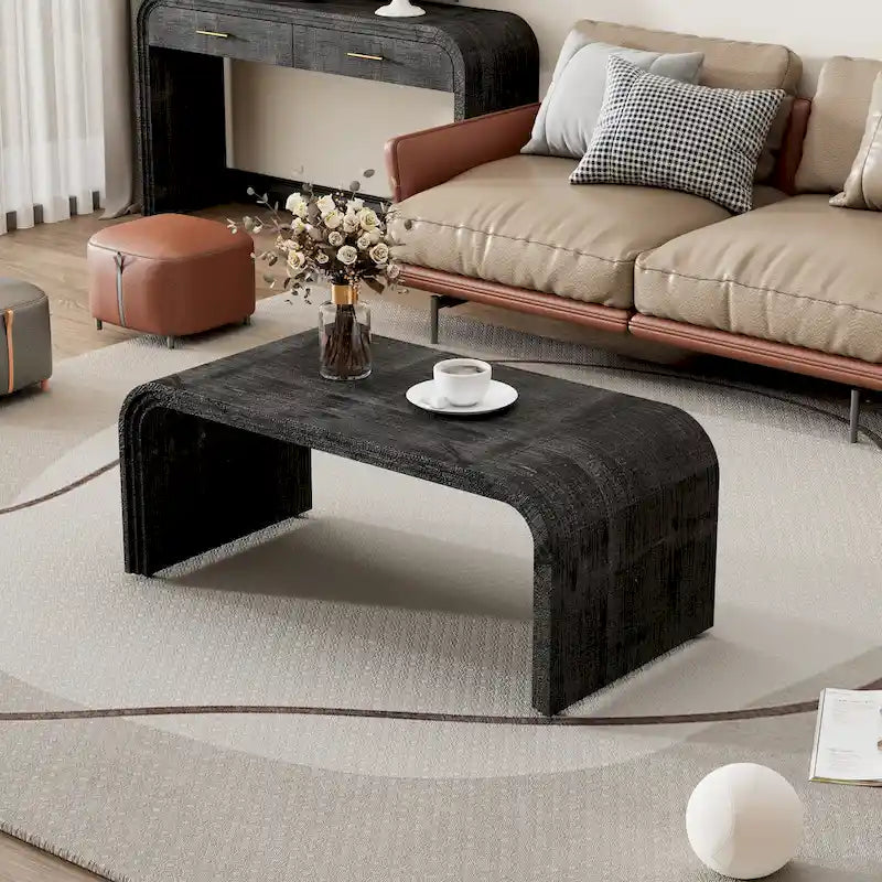 Coffee Table with Curved Art Deco Design - 23.60 x 47.20 x 18.50