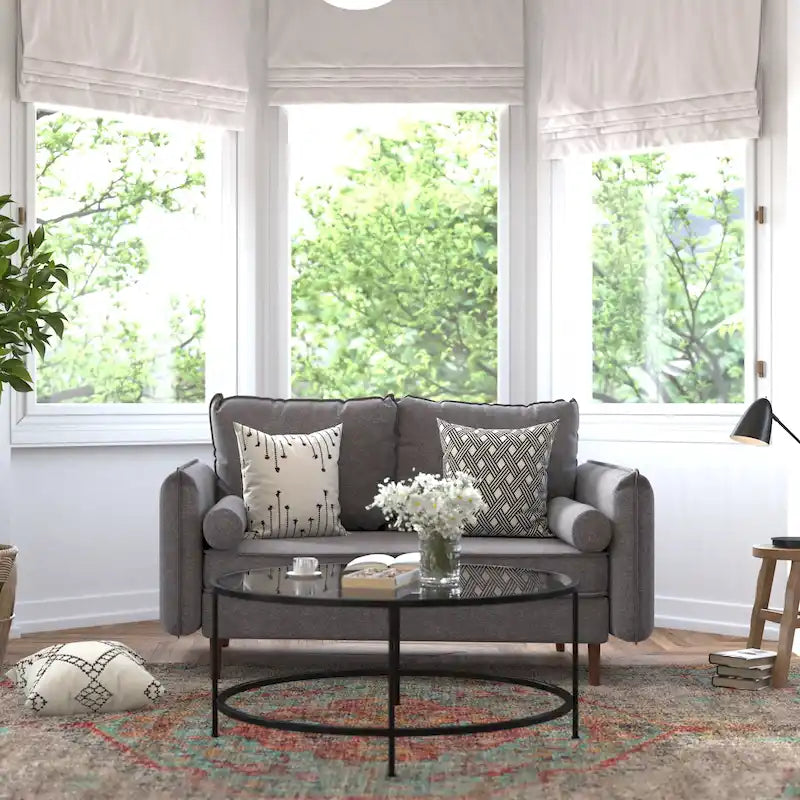 Kompaktes Loveseat mit Leinenoptik-Bezug und Holzbeinen