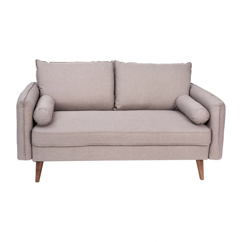 Canapé deux places compact en tissu imitation lin avec pieds en bois